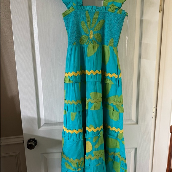 J. Marie Floral Blue and Green Maxi Dress - Picture 1 of 6